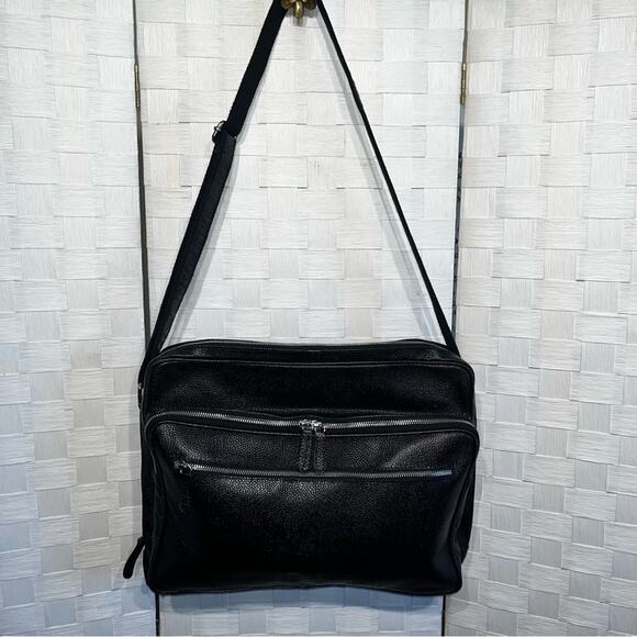 Lucaldo Men’s Laptop/Briefcase Messenger Bag Black Leather Multi Pockets Italian - Picture 1 of 16